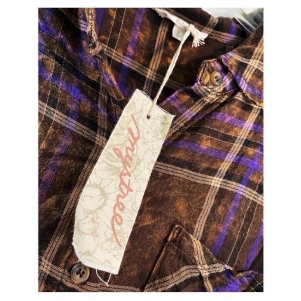 MYSTREE Boutique Brown Plaid Washed Flannel Top - Picture 8 of 10